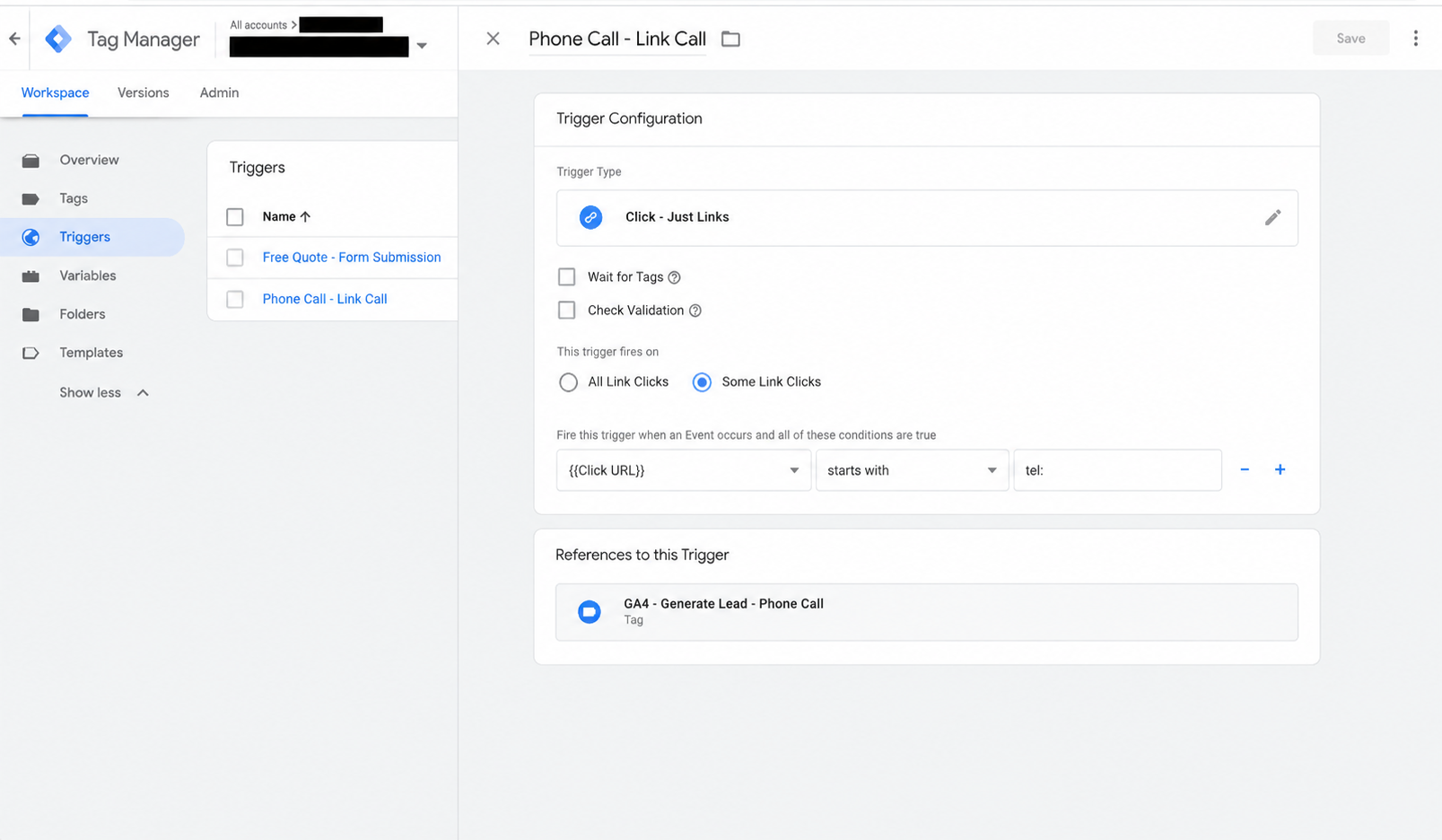 GTM Phone Call - Link Call trigger, Click URL starts with tel: